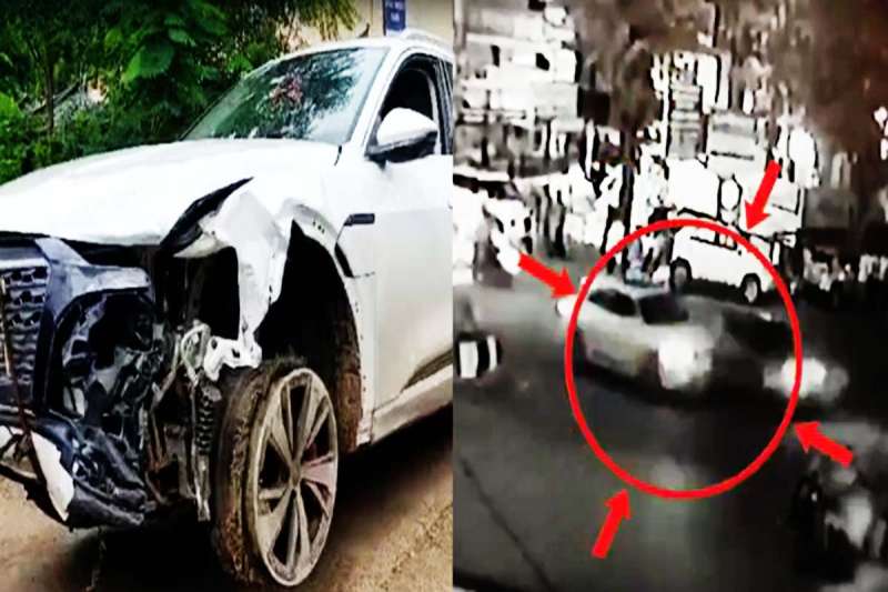 महाराष्ट्र भाजपा प्रमुख के बेटे की ऑडी कार ने सड़क किनारे कई वाहनों को मारी टक्कर, सीसीटीवी में कैद महाराष्ट्र भाजपा प्रमुख के बेटे की ऑडी कार ने सड़क किनारे कई वाहनों को मारी टक्कर, सीसीटीवी में कैद
