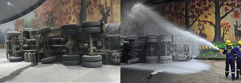 सुपेला के नवनिर्मित रेलवे अंडरब्रिज पर पलटा तेल से भरा ट्रक, चालक घायल