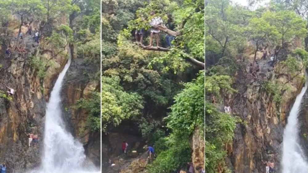 पिकनिक स्पॉट बना खतरे का केंद्र: परसदा वॉटरफॉल पर स्टंटबाजों पर नजर, सुरक्षा के लिए तैनात जवान